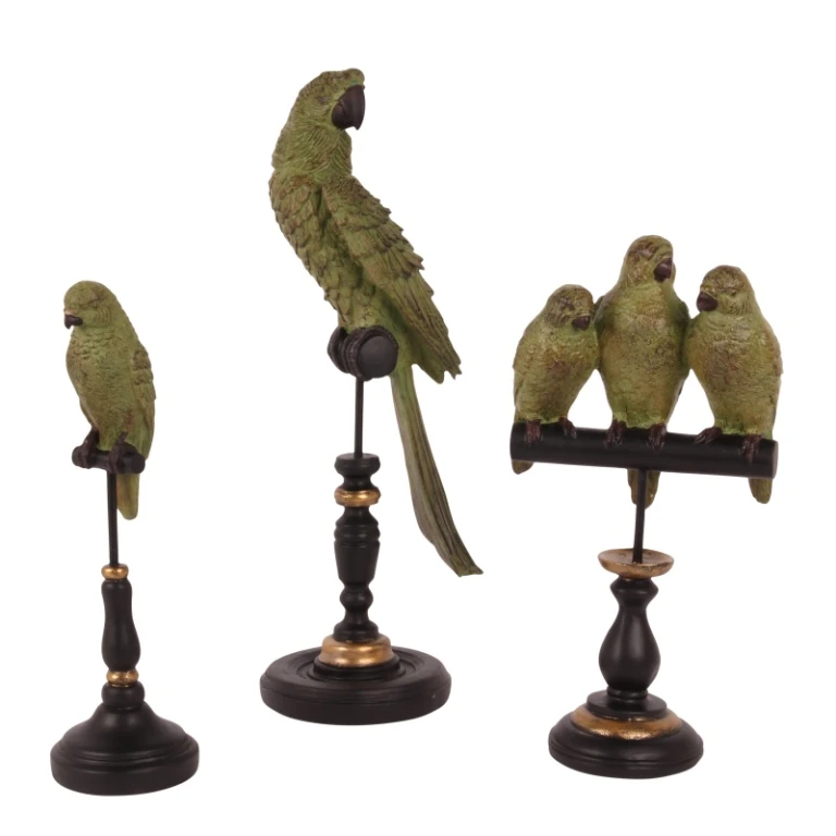 Papageienfigur auf Fuß - Grün - 33 cm