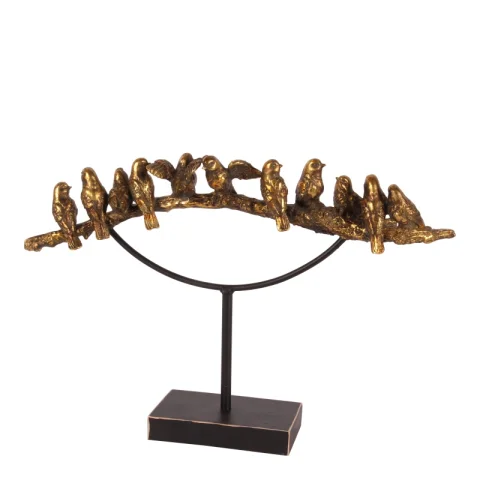 Vogels op stok - goud - 30 cm