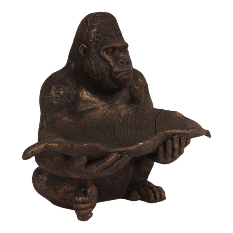 Gorilla-Statue mit Tablett – Gold – 39 cm