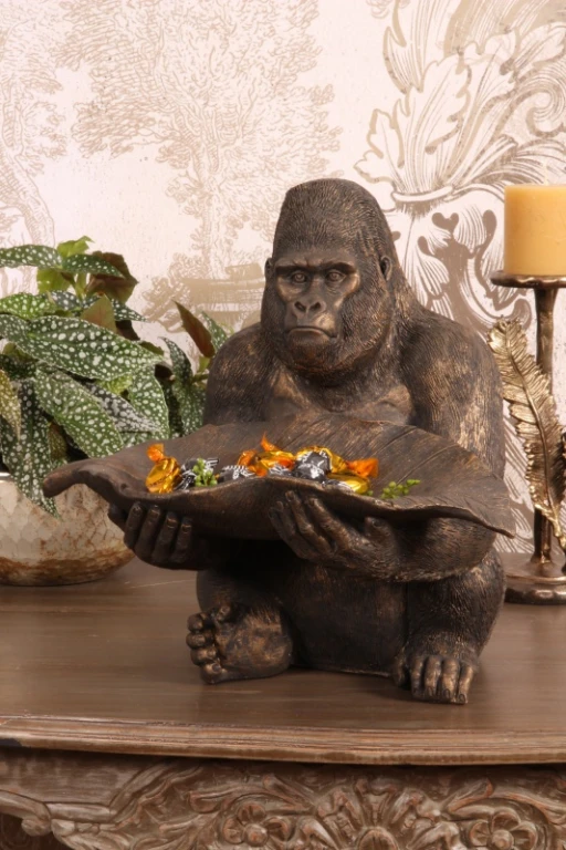 Gorilla-Statue mit Tablett – Gold – 39 cm