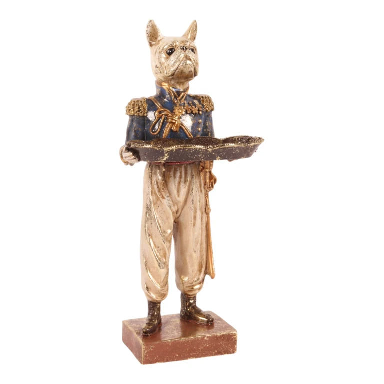 Hundestatue mit Tablett - blau - 35 cm