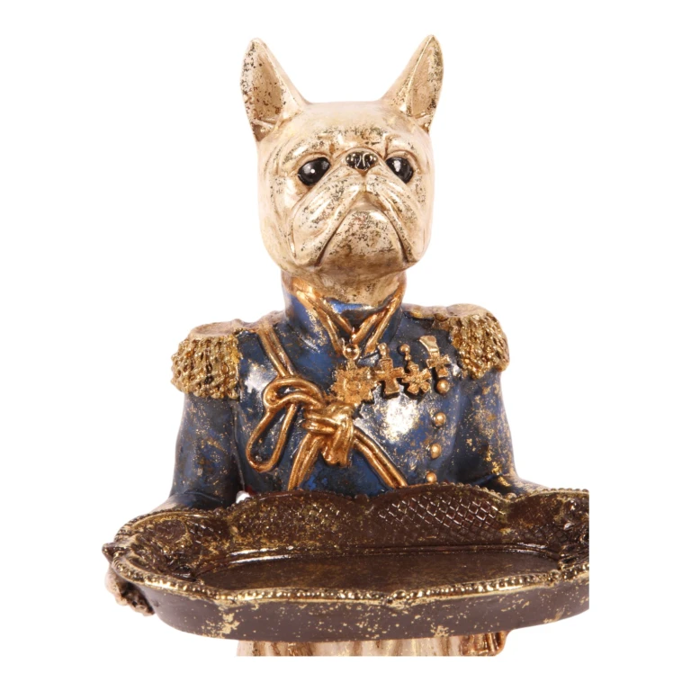 Hundestatue mit Tablett - blau - 35 cm