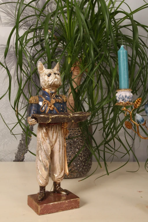 Hundestatue mit Tablett - blau - 35 cm