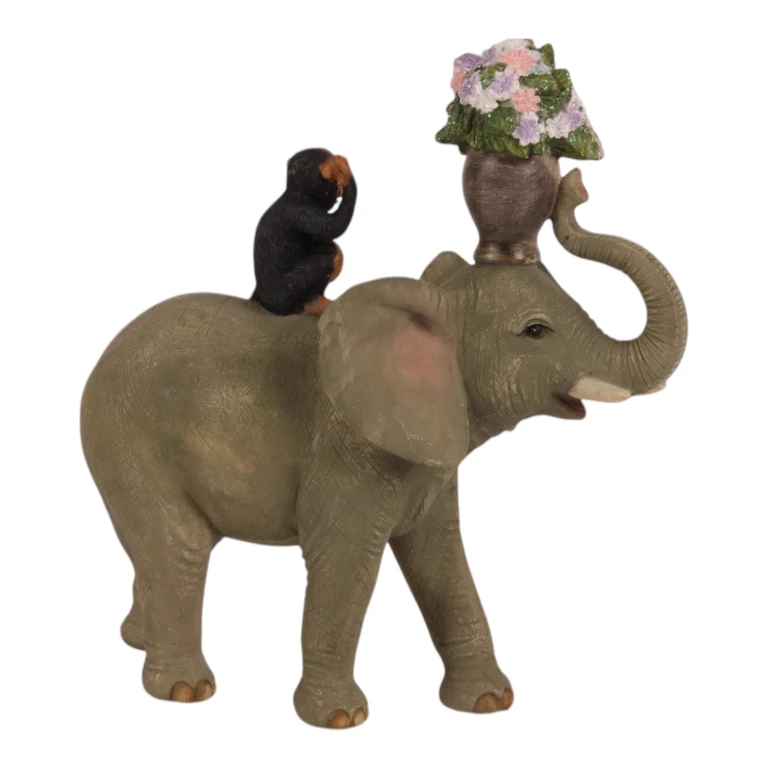 Tierfigur Elefant mit Affe - braun - 17 cm