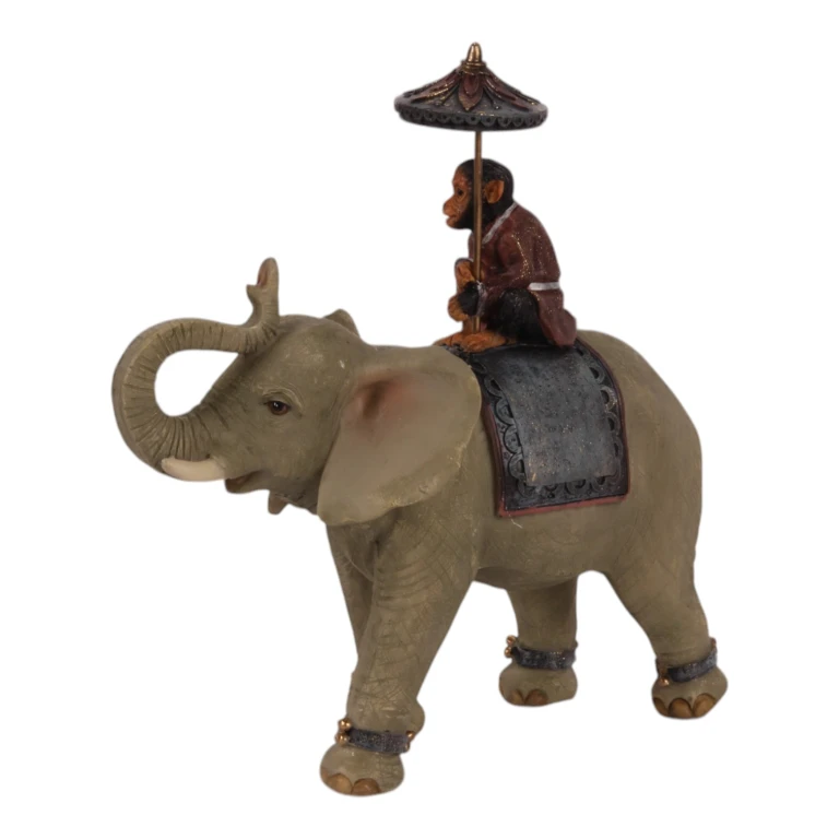 Tierfigur Elefant mit Affe – braun – 19 cm