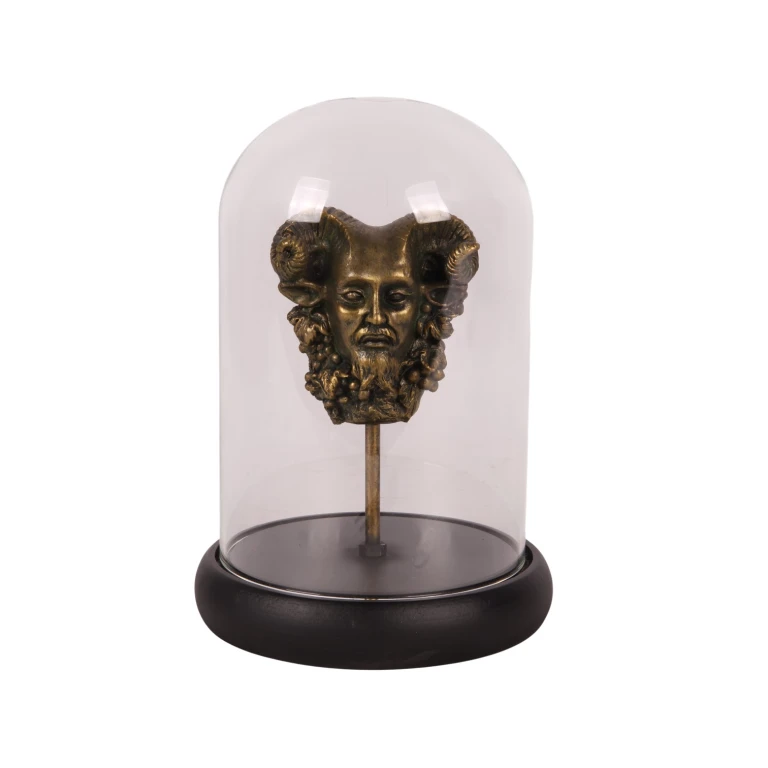 Bacchus-Statue mit Glaskuppel – Gold – 23 cm – Kunstharz
