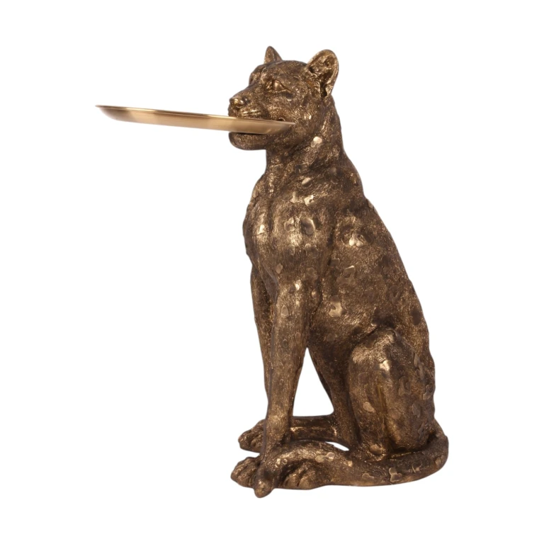 Leopard mit Tablett - Gold - 62 cm