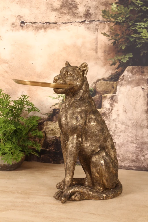 Leopard mit Tablett - Gold - 62 cm