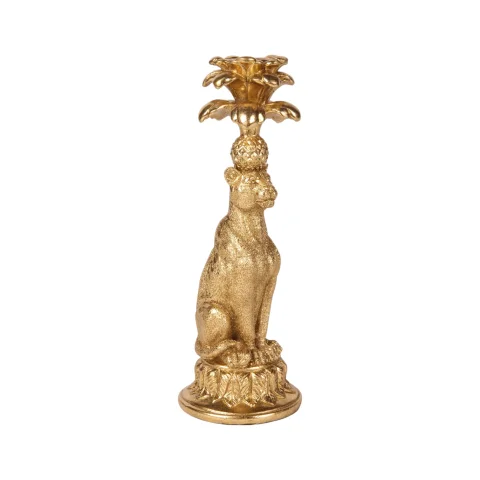 Kandelaar Luipaard - 23,5 cm - goud - kunsthars