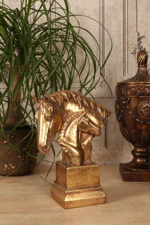 Skulptur Pferdeköpfe – Gold – 30 cm