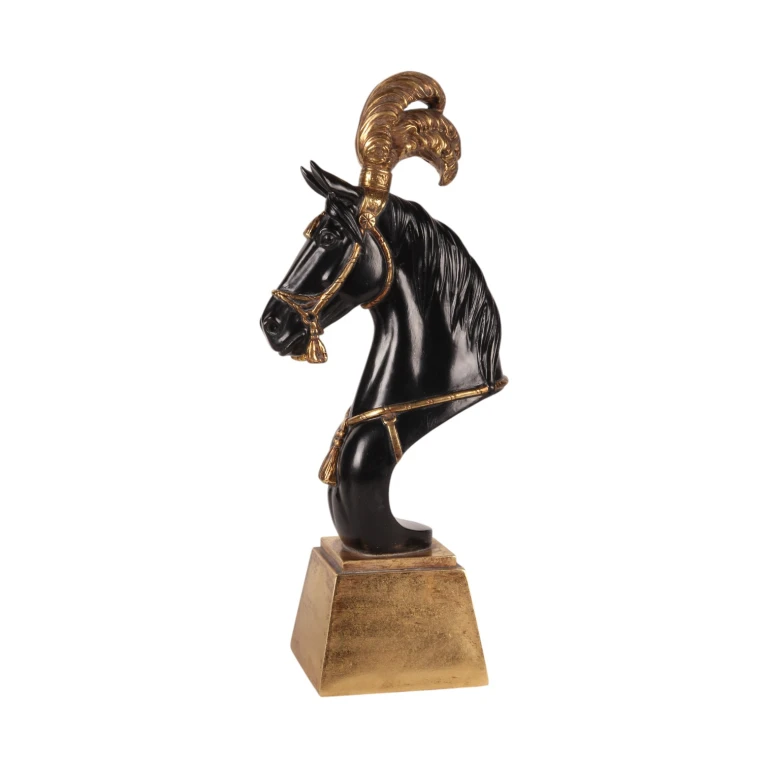 Pferdekopf-Statue – Schwarz/Gold – 36,5 cm