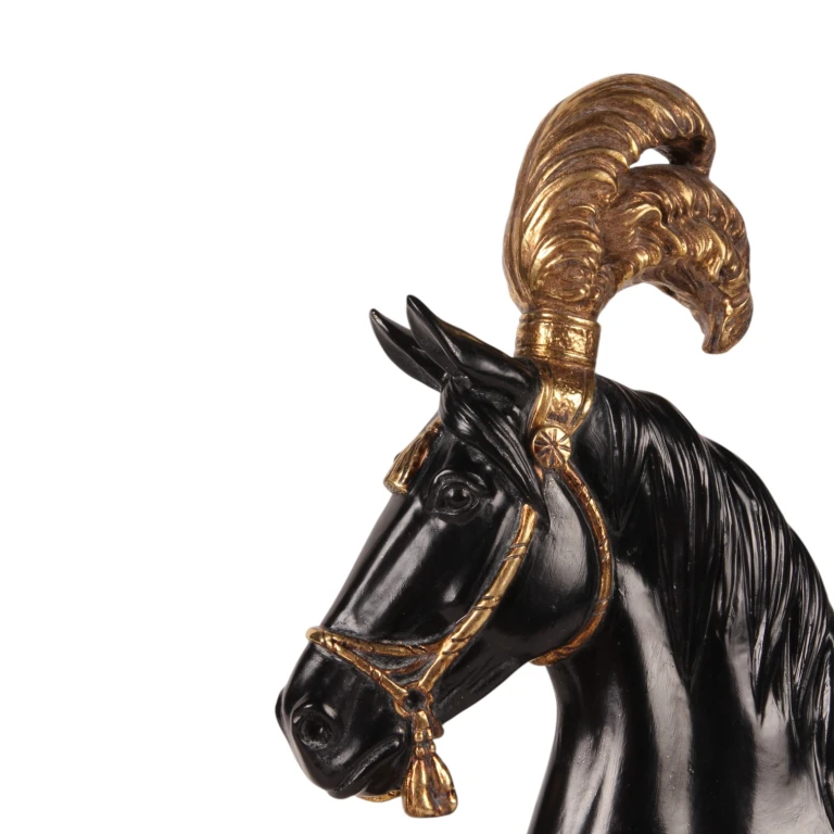 Pferdekopf-Statue – Schwarz/Gold – 36,5 cm