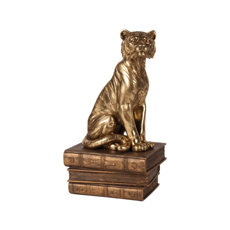 Tigerfigur auf Büchern – Gold – 29 cm