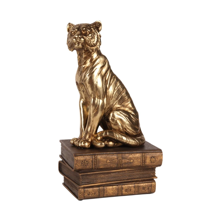 Tigerfigur auf Büchern – Gold – 29 cm