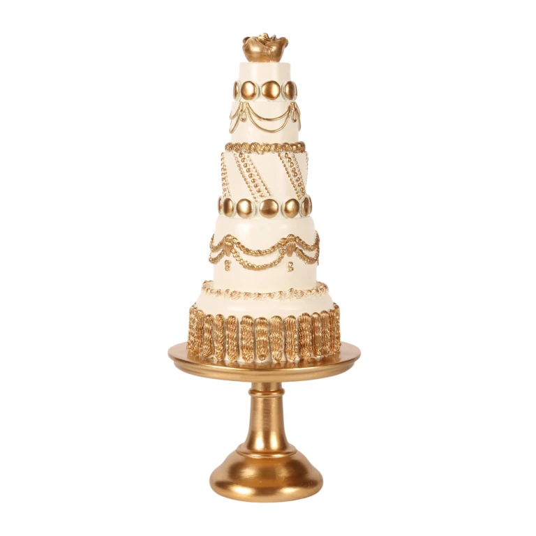 Dekorationskuchen – weiß/creme mit Gold – 47 cm – Kunstharz