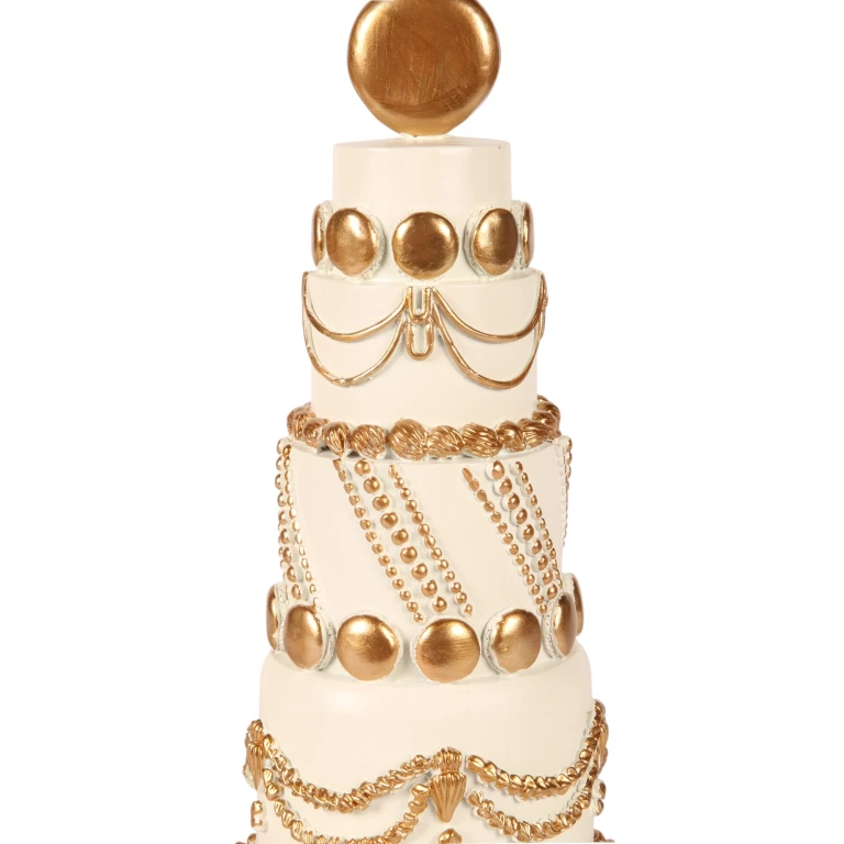 Dekorationskuchen – weiß/creme mit Gold – 33,5 cm – Kunstharz