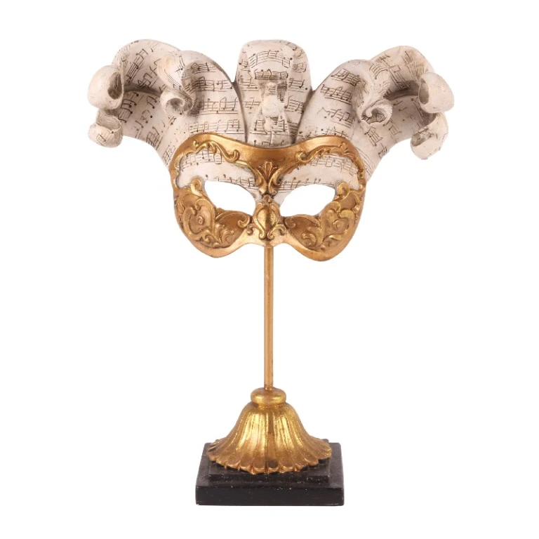Dekorationsmaske auf Sockel – Gold – 28 cm – Kunstharz