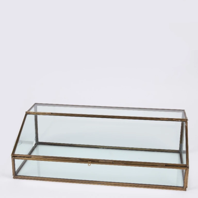 Aufbewahrungsbox rechteckig - 15 cm - gold - Messing und Glas