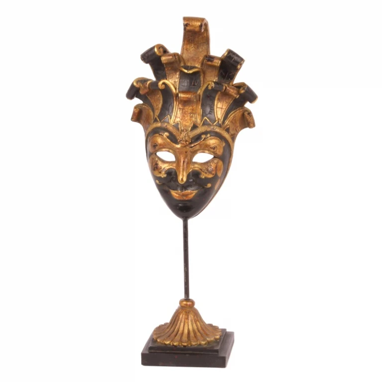 Dekorationsmaske auf Sockel – Schwarz/Gold – 28 cm – Kunstharz