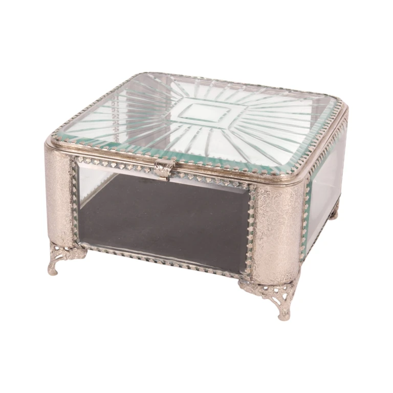 Quadratische Aufbewahrungsbox - 21 x 21 x 13 cm - silber - Glas