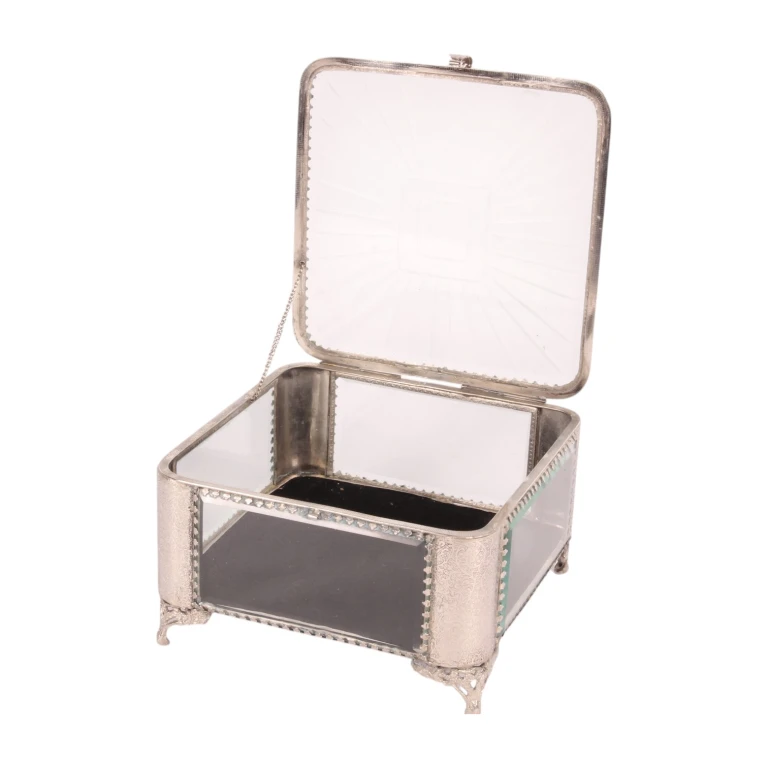 Quadratische Aufbewahrungsbox - 21 x 21 x 13 cm - silber - Glas