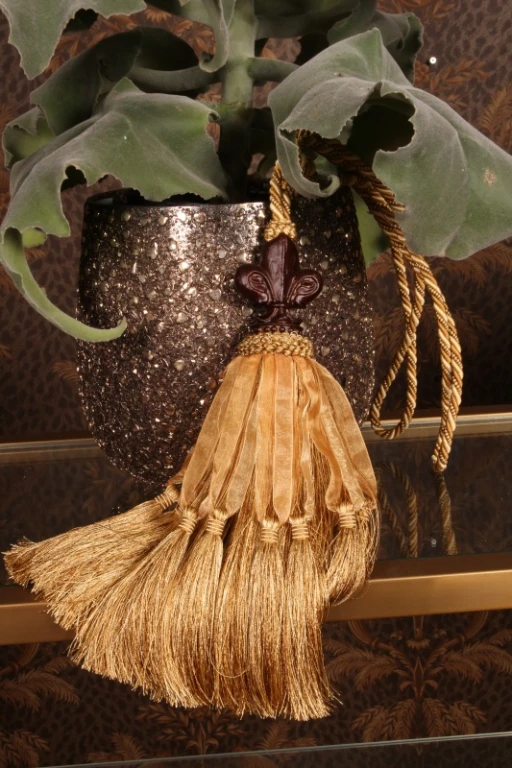 Vorhangbürste Fleur de Lis - 70 cm - gold - Stoff