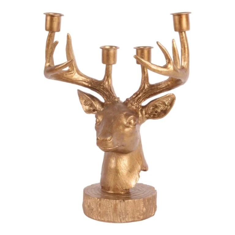 Kerzenständer Hirsch - 31,5 cm - Gold - Kunstharz