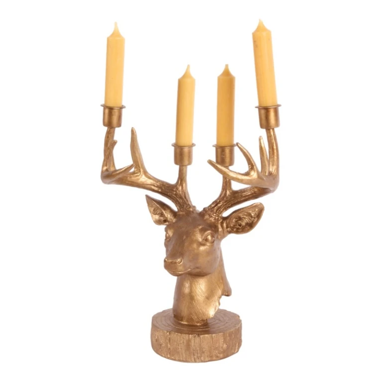 Kerzenständer Hirsch - 31,5 cm - Gold - Kunstharz