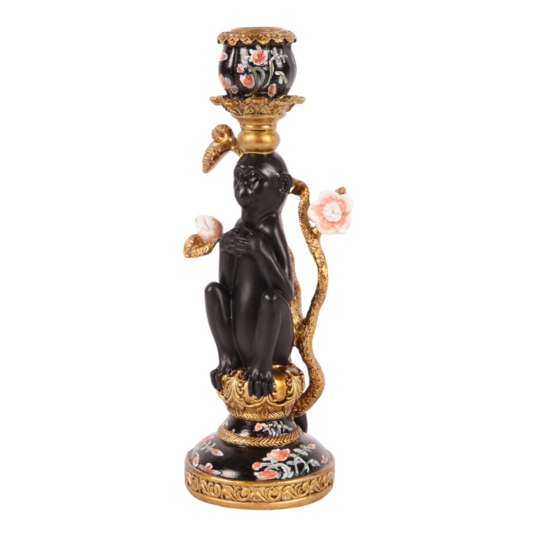 Kerzenständer Affe - 25,5 cm - schwarz - Kunstharz