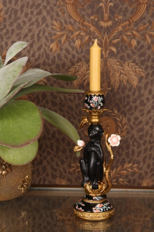 Kerzenständer Affe - 25,5 cm - schwarz - Kunstharz