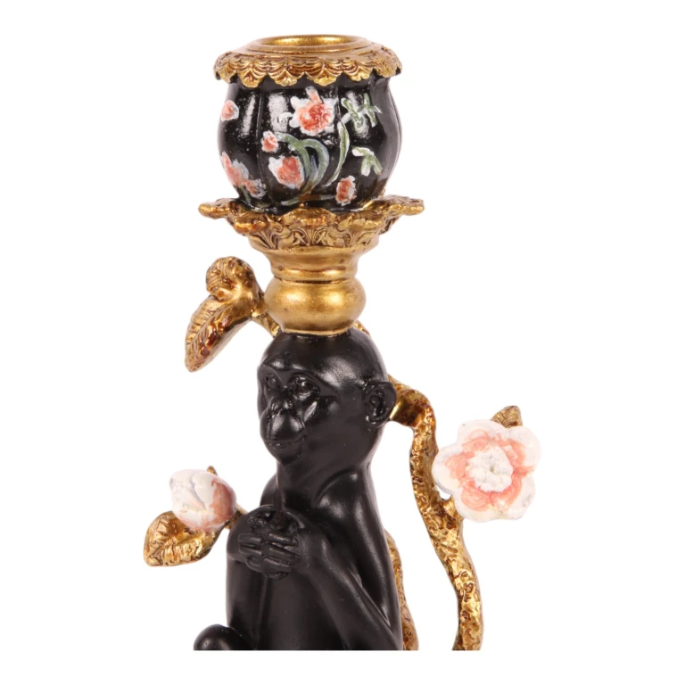Kerzenständer Affe - 25,5 cm - schwarz - Kunstharz