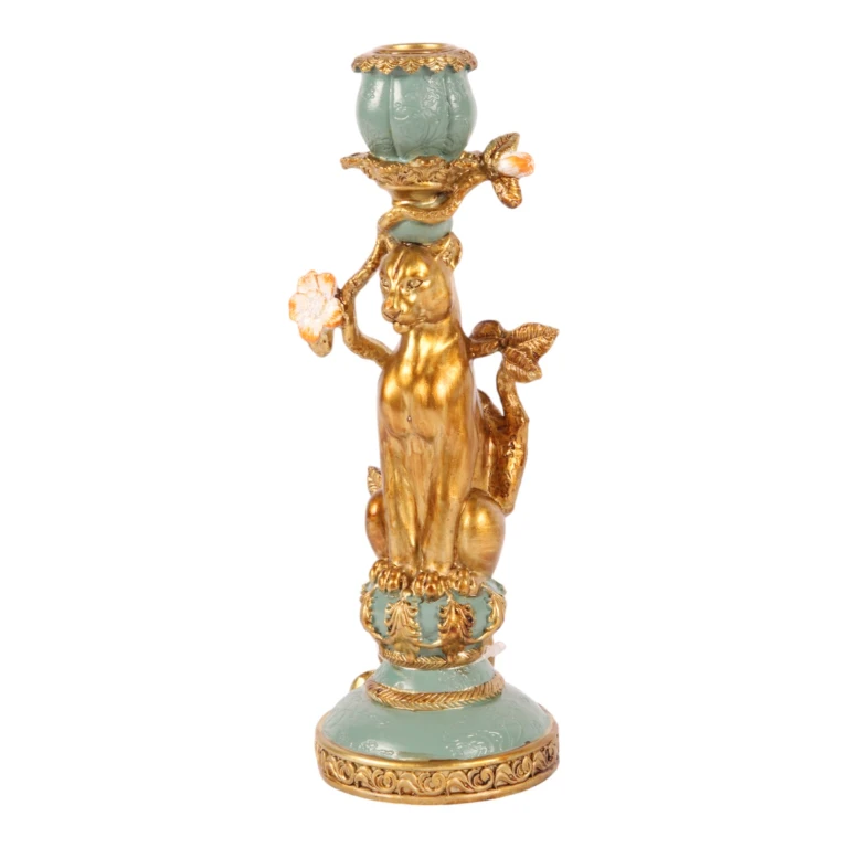 Kerzenständer Leopard - 25,5 cm - gold - Kunstharz