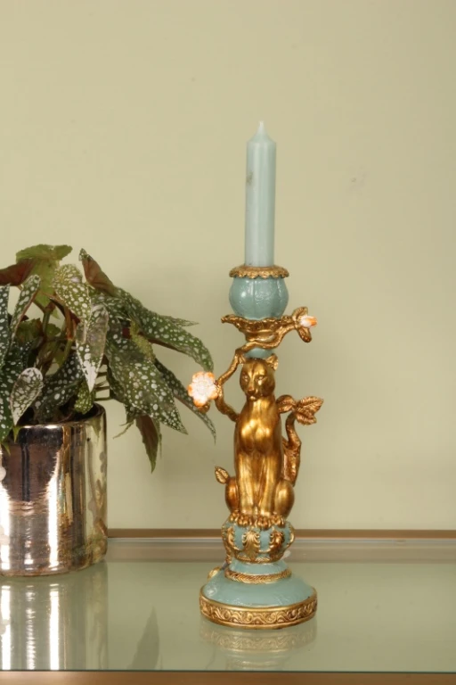 Kerzenständer Leopard - 25,5 cm - gold - Kunstharz