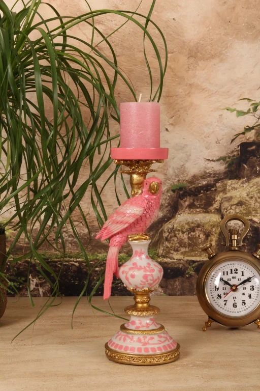 Kerzenständer Papagei - 32,5 cm - rosa - Kunstharz
