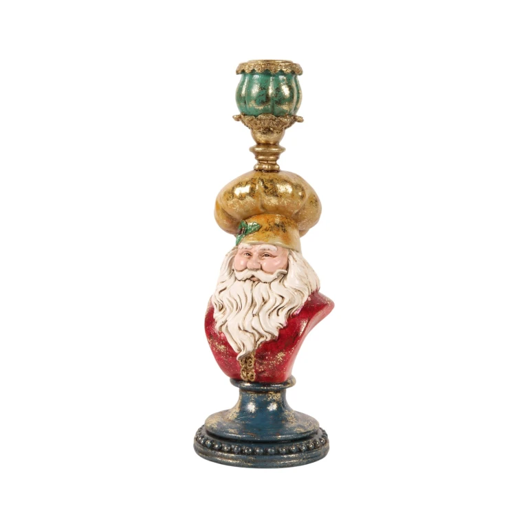 Kerzenständer Weihnachtsmann - 25 cm - Gold - Kunstharz