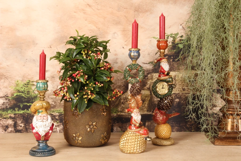 Kerzenständer Weihnachtsmann - 25 cm - Gold - Kunstharz