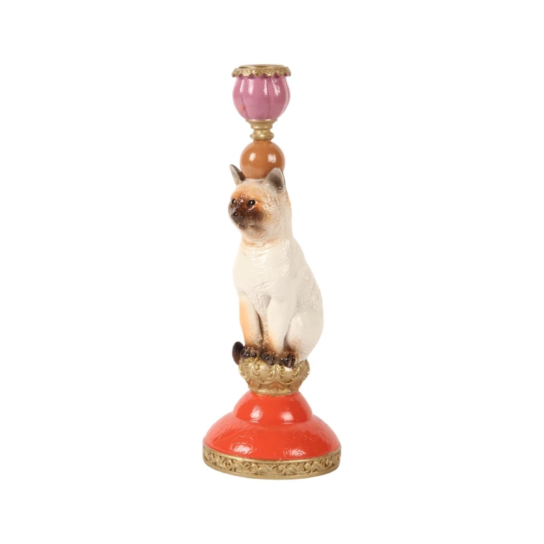 Kerzenständer Katze - 26 cm - mehrfarbig - Kunstharz