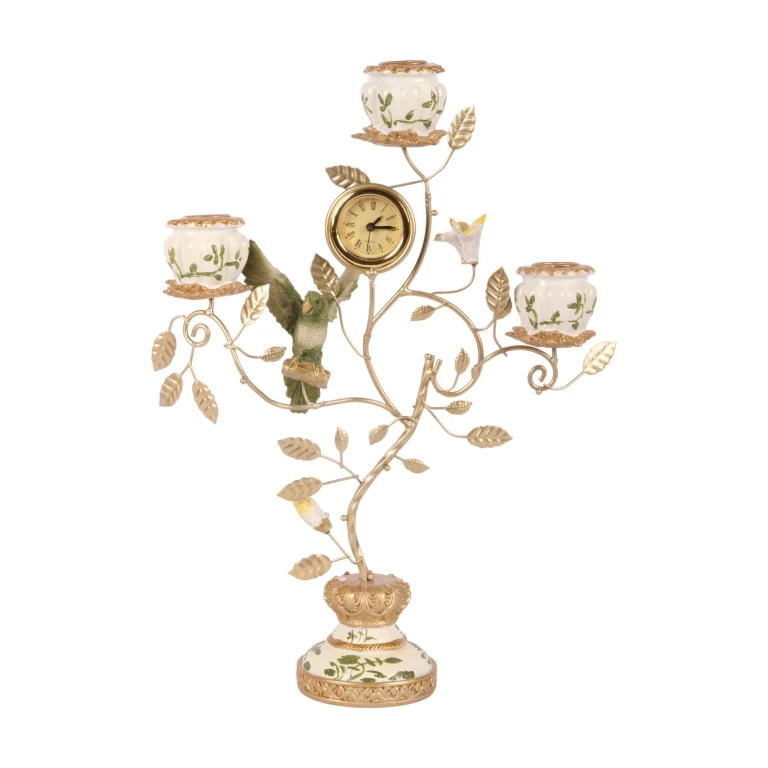 Kerzenständer Papagei mit Uhr - 32 cm - grün - Kunstharz