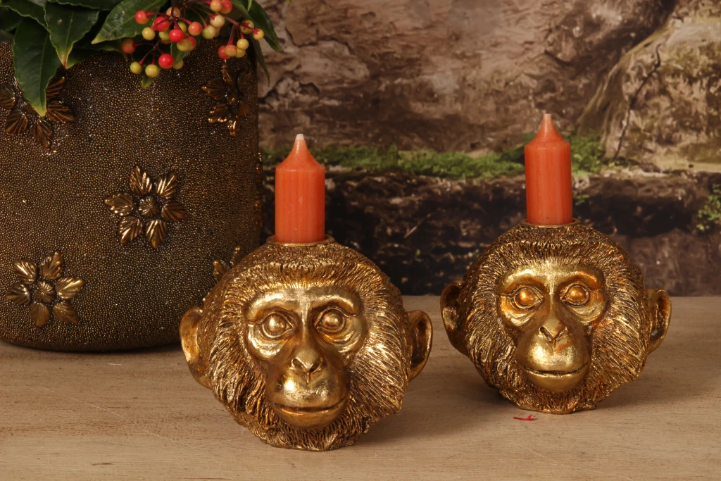 Kerzenständer Affe - 9 cm - Gold - Kunstharz