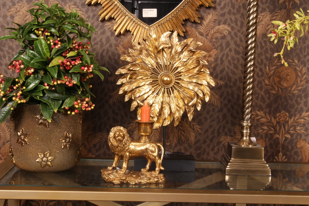 Kerzenständer Löwe - 13 cm - Gold - Kunstharz