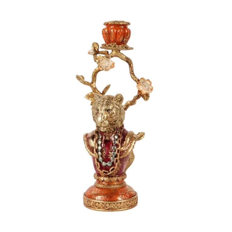 Kerzenständer Löwe - 31 cm - Gold - Kunstharz