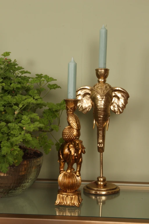 Elefanten-Kerzenständer - 27 cm - Gold - Kunstharz