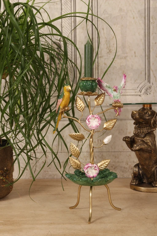 Kerzenständer Vögel - 38,5 cm - grün - Kunstharz