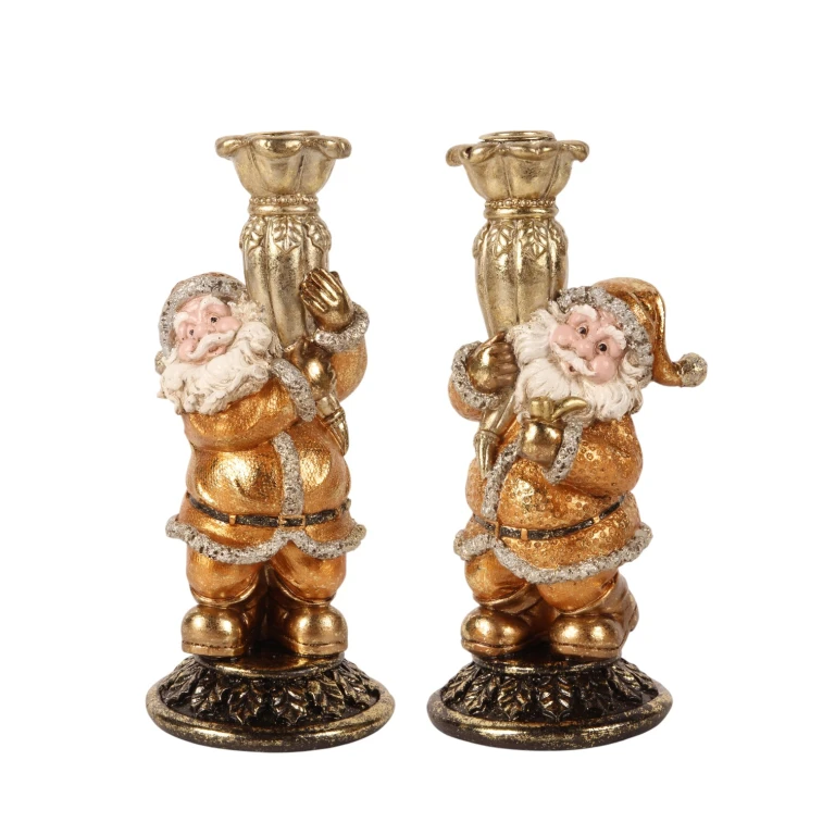 Kerzenständer Weihnachtsmann - 23 cm - Gold - Kunstharz