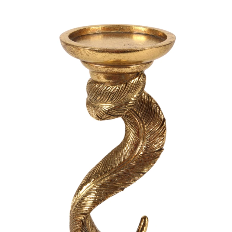 Kerzenständer Feder - 26,5 cm - gold - Kunstharz - 1 Stück