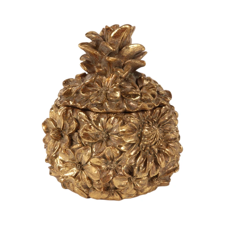 Aufbewahrungsbox Blumen - 12,5 cm - Gold - Kunstharz
