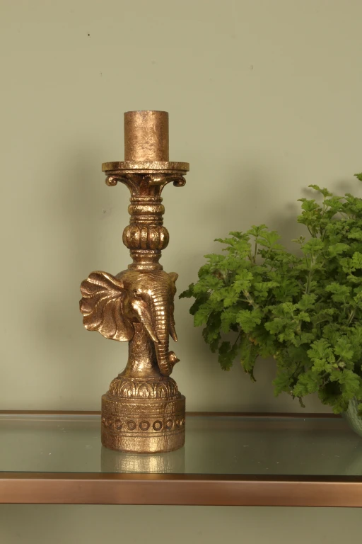 Kerzenständer Elefant - 38,5 cm - Gold - Kunstharz