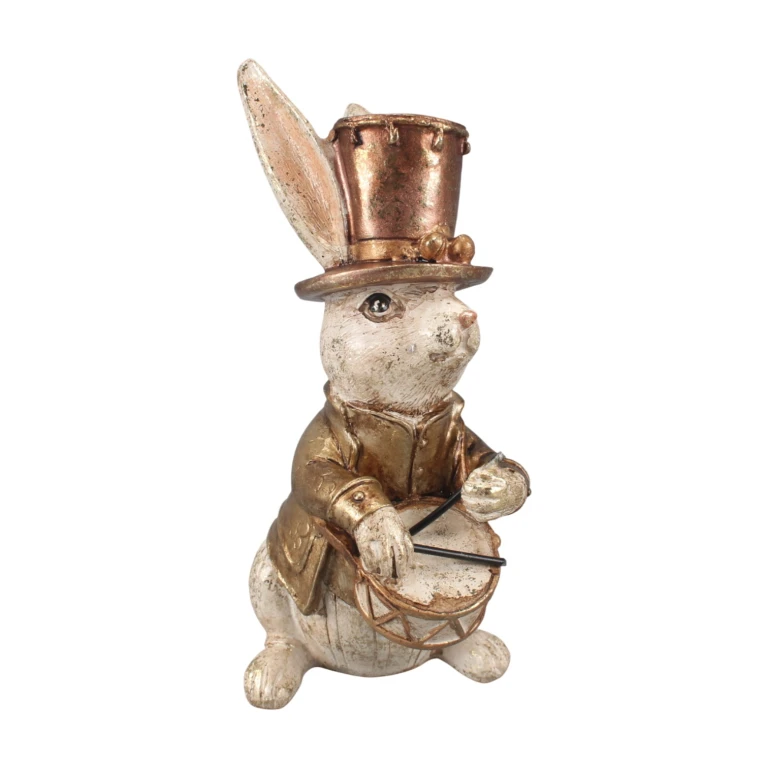 Hasenfigur mit Trommel – Gold – 16 cm – 1 Stück