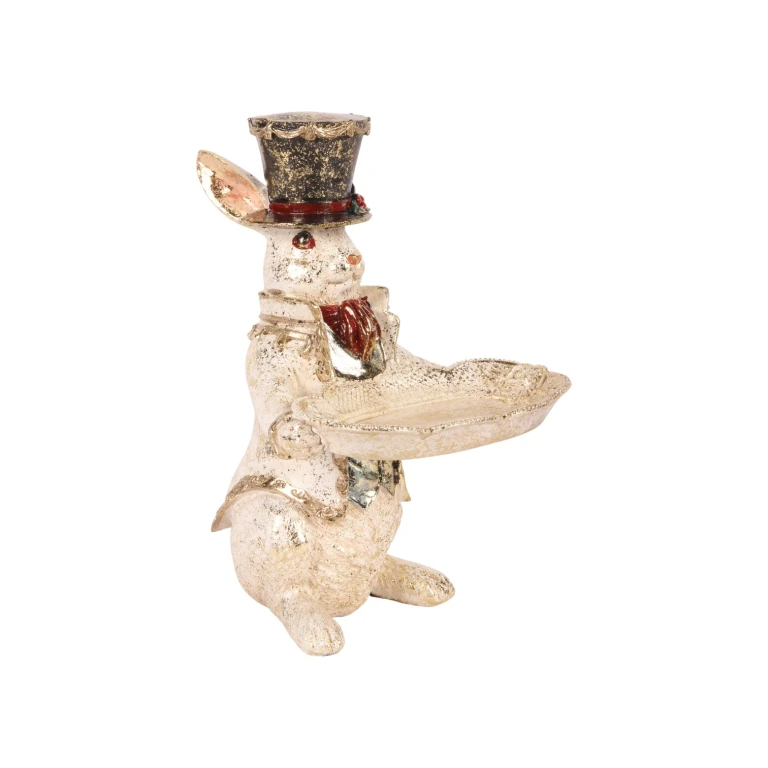 Hasenfigur mit Schale – weiß – 23 cm