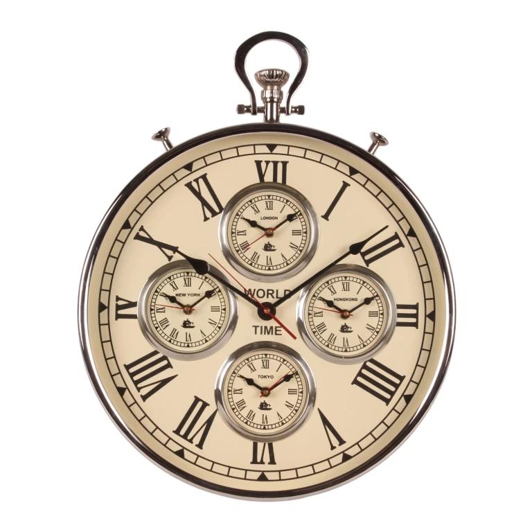 Weltuhr - silber - rund - 51 cm